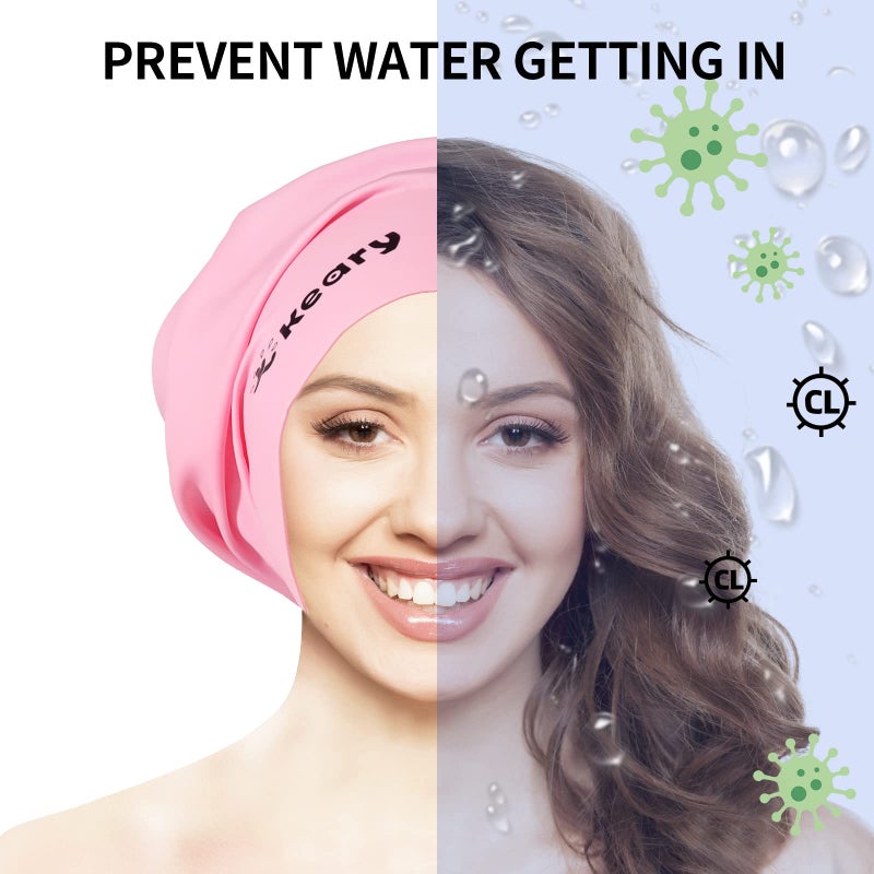 Keary Extra Large Swim Cap for Braids and Dreadlocks Afro Hair Extensions Weave Long Hair  Waterproof Silicone Cover Ear Bath Pool Shower Swimming Cap for Women Men Youth Kids Girl   Pink  One size - Image 2
